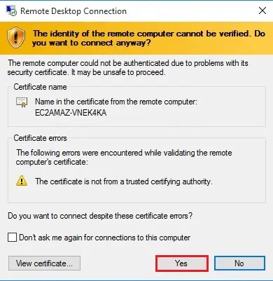 remote desktop connection certificate