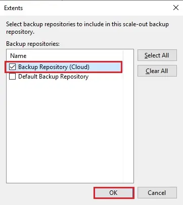 select backup repository to exclude