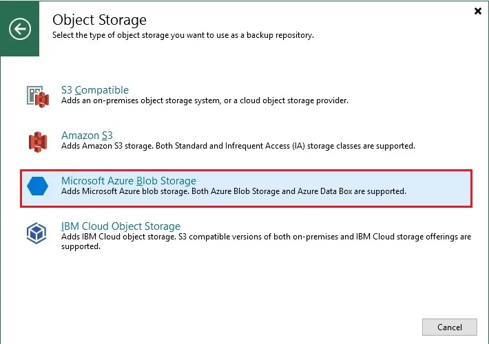 veeam add object storage type