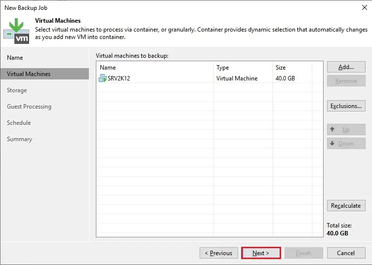 veeam backup job virtual machine