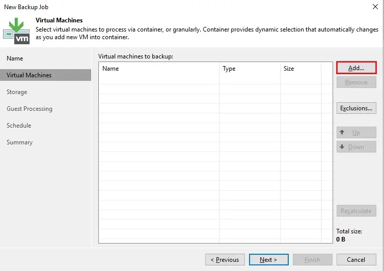 veeam backup job virtual machine