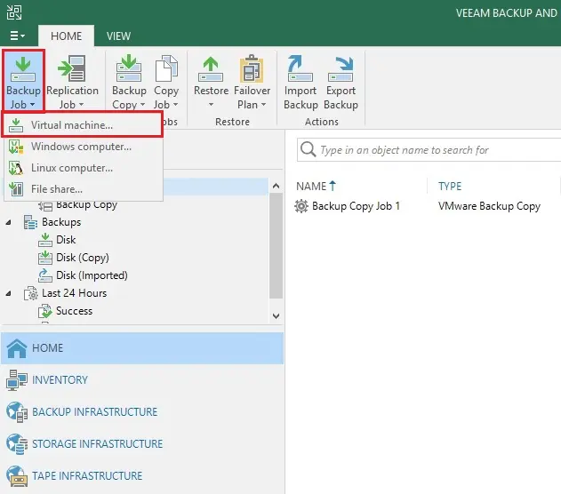 veeam console backup