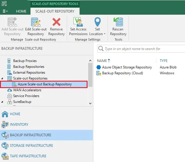 veeam console scale-out repository