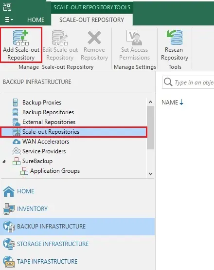 veeam console scale-out repository