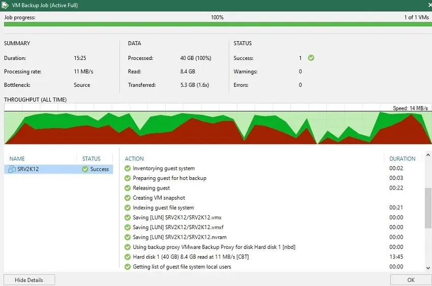 veeam job progress