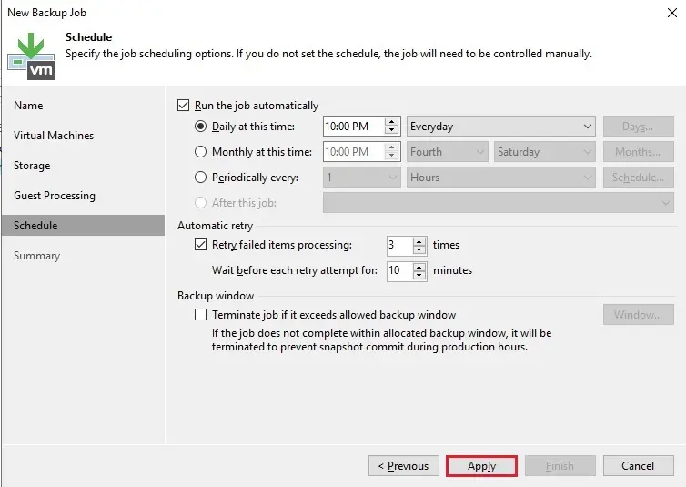 veeam new backup job schedule