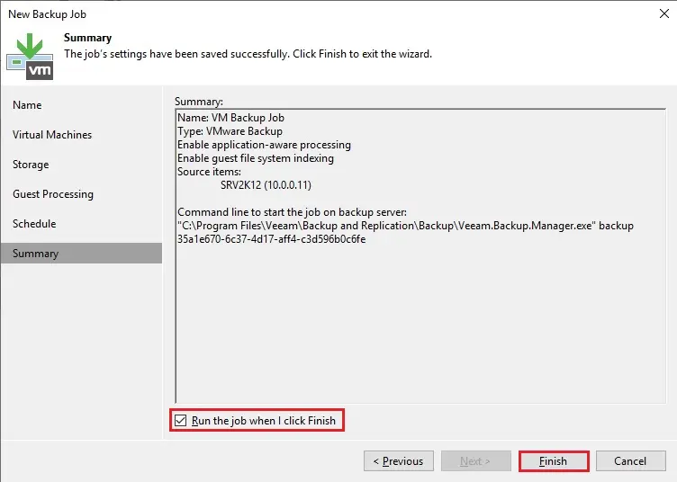 veeam new backup job summary