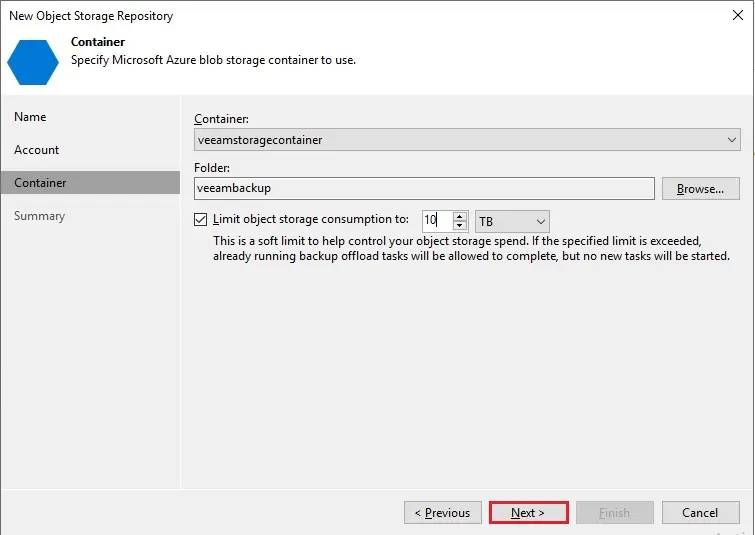 veeam object storage container