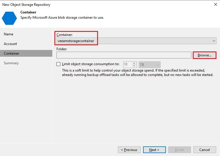 veeam object storage container