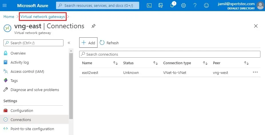 virtual network gateway connection