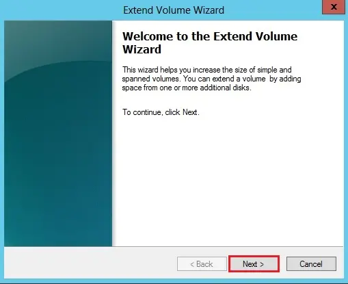 welcome to extend volume wizard