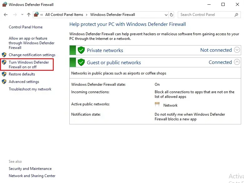 windows defender firewall