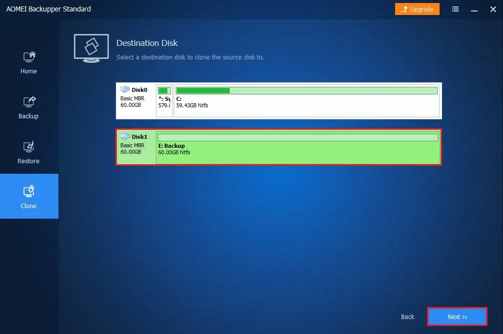 aomei backupper clone destination disk