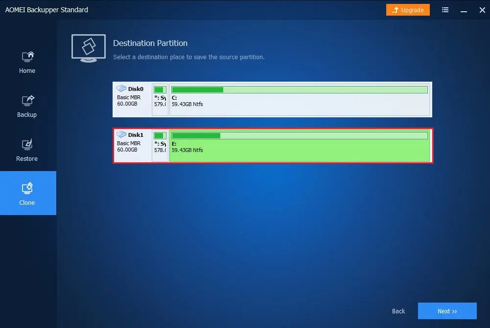 aomei backupper clone destination partition