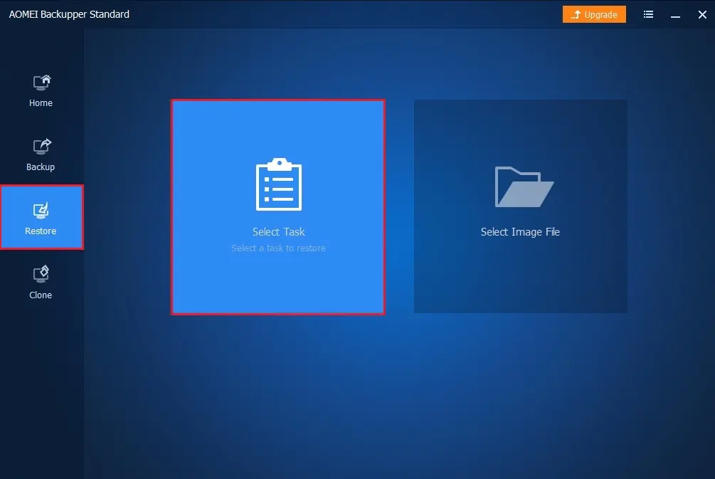 aomei backupper restore select task