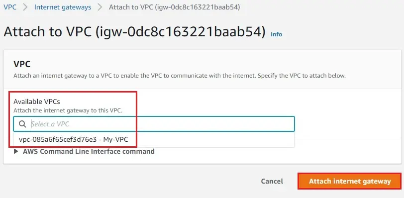 attach internet gateway