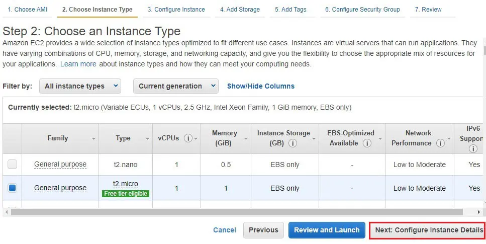 aws choose instance type