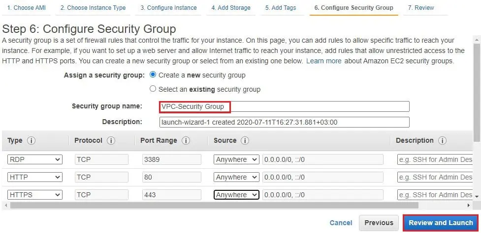 aws configure security group