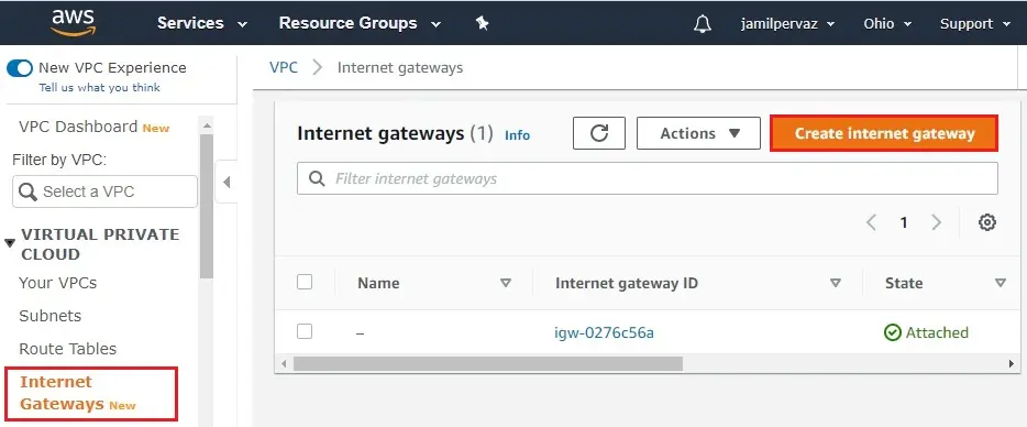 aws create internet gateway