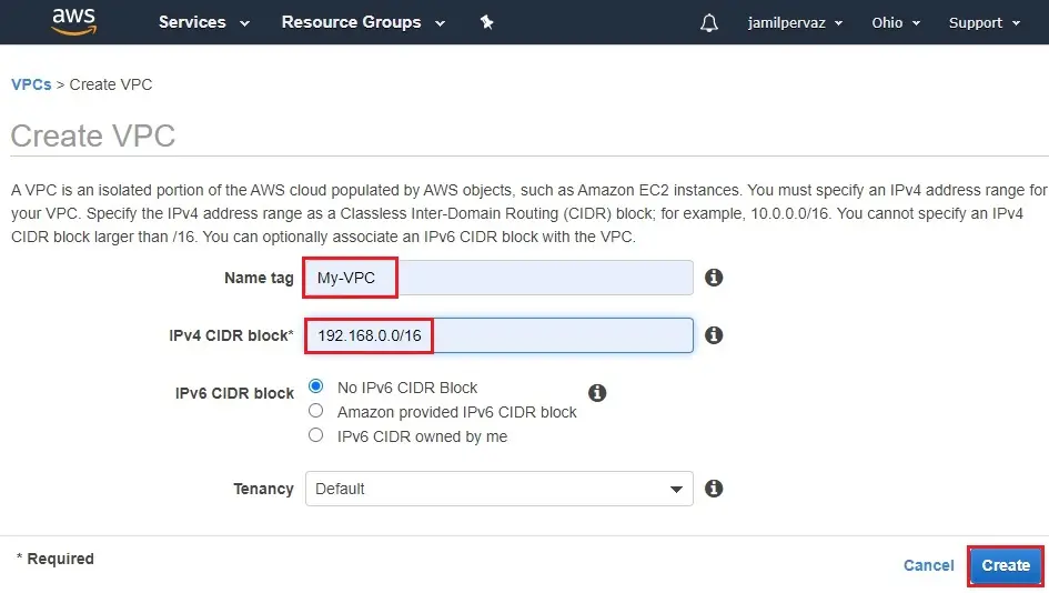 aws create vpc