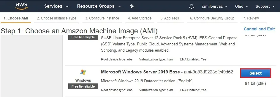 aws instance choose ami