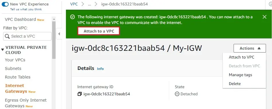 aws internet gateway detached