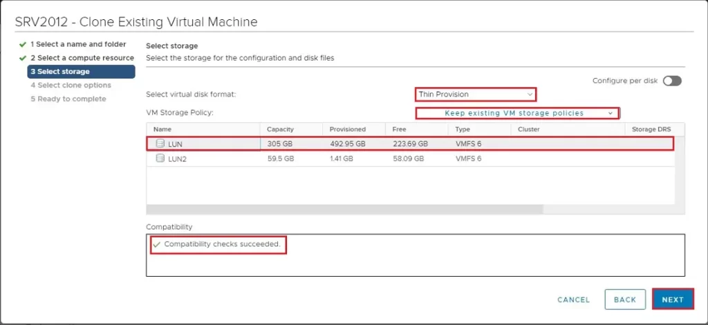 clone vm select storage