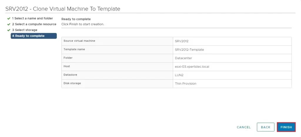 clone vm to template summary