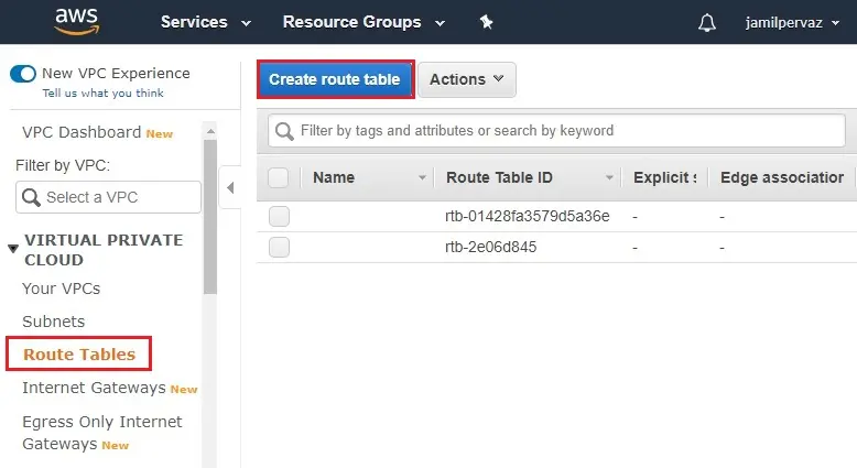 create route table