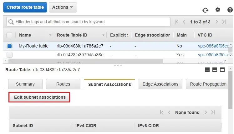 edit subnet associations