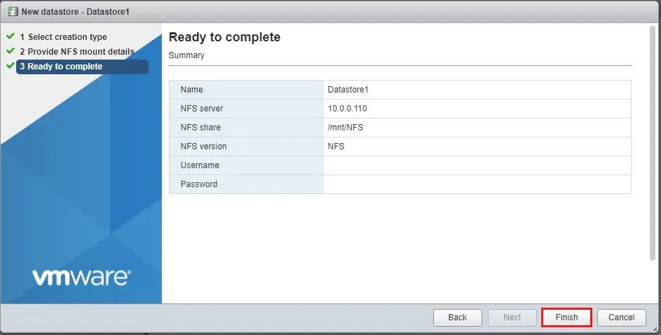 esxi new datastore summary