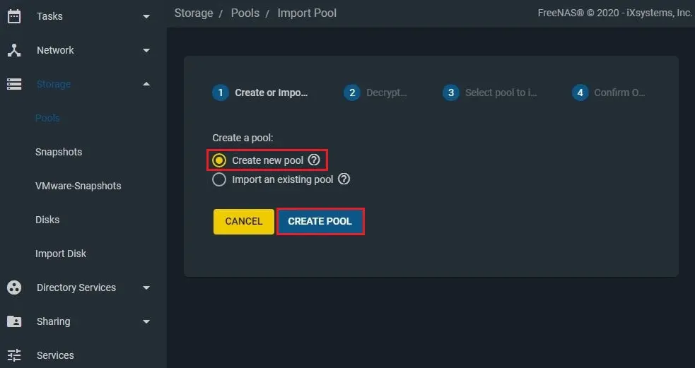 freenas create new pool