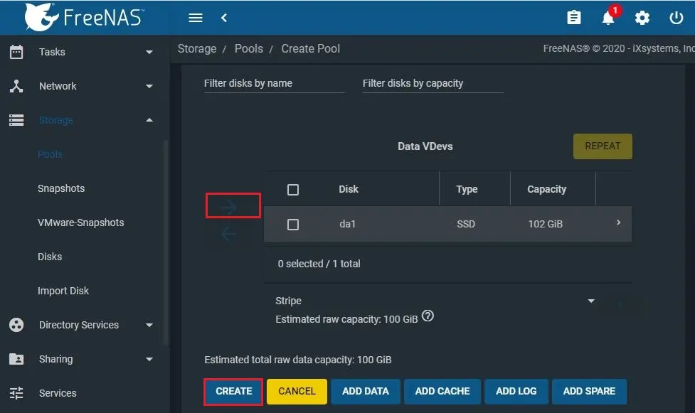 freenas create pool