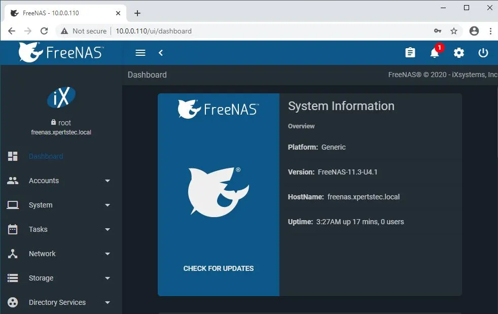 freenas dashboard