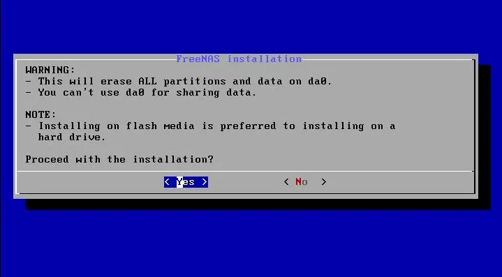 freenas installation warnings