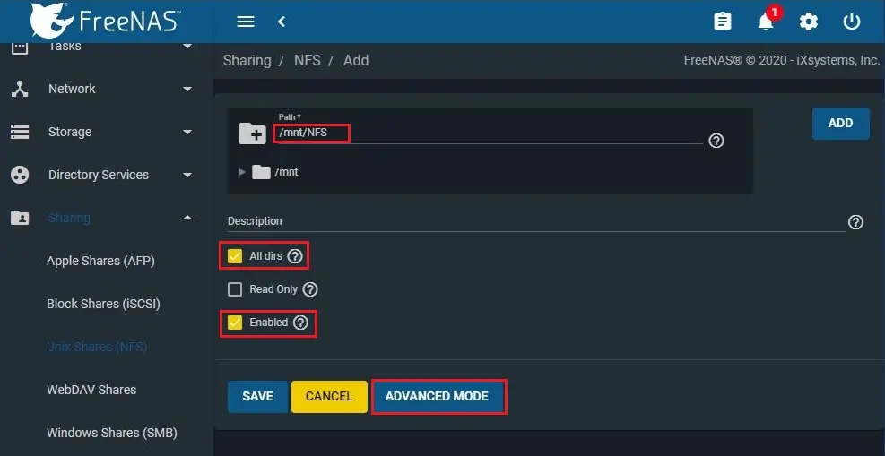 freenas unix shares (nfs)