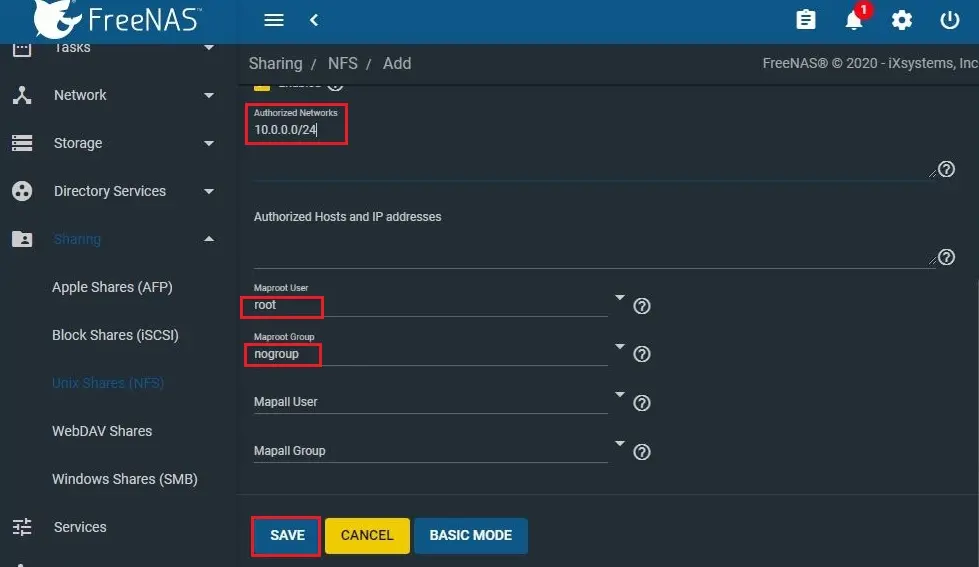 freenas unix shares (nfs) advanced