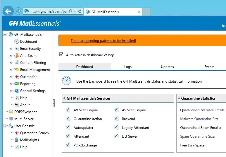 gfi mailessentials dashboard