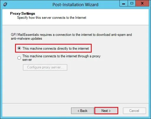 gfi post installation wizard proxy