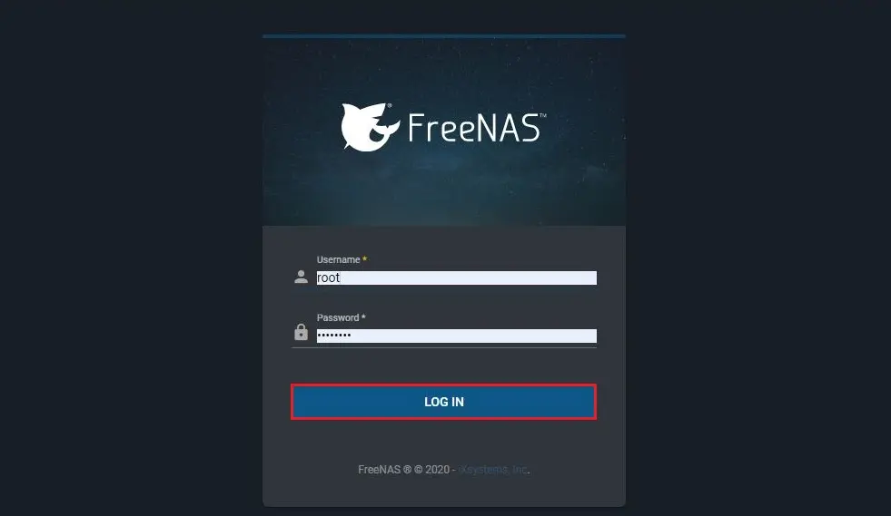 log in freenas