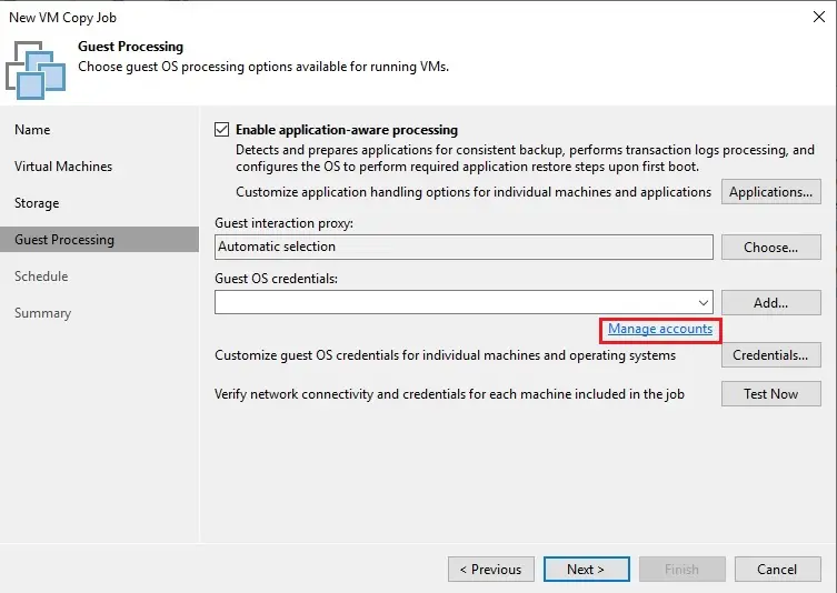 new vm copy job guest processing