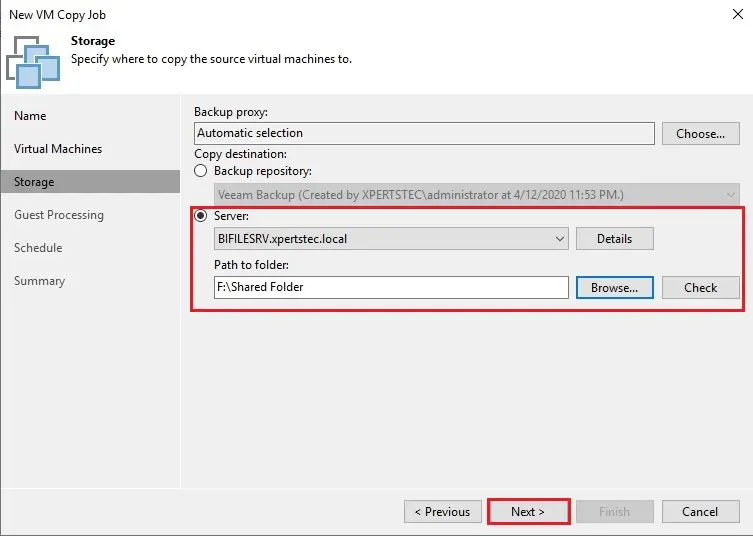 new vm copy job storage