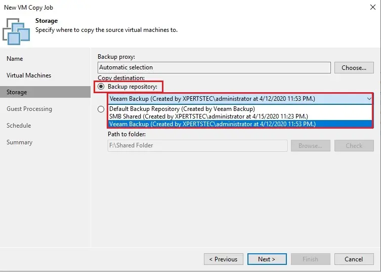 new vm copy job storage