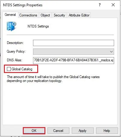 ntds settings properties