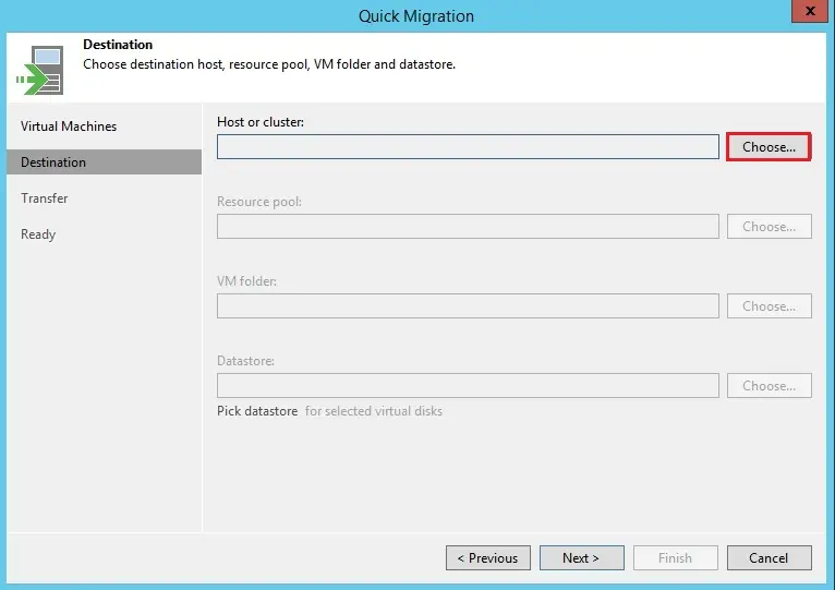 quick migration choose host