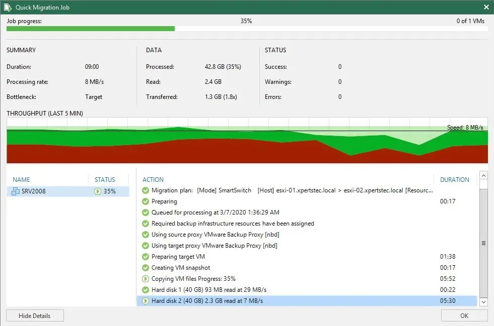 quick migration job progress