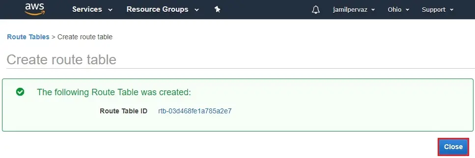 route table was created