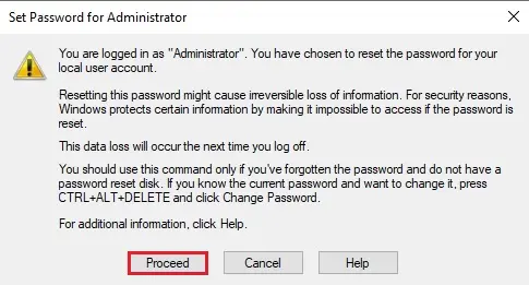 set password for administrator proceed