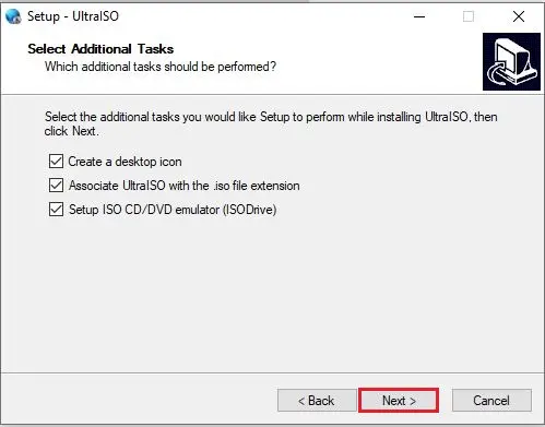 setup ultraiso additional tasks