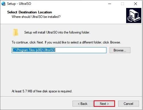 setup ultraiso destination location